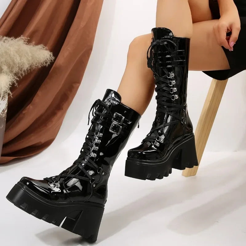 Women's Lace-Up Platform Wedge Boots