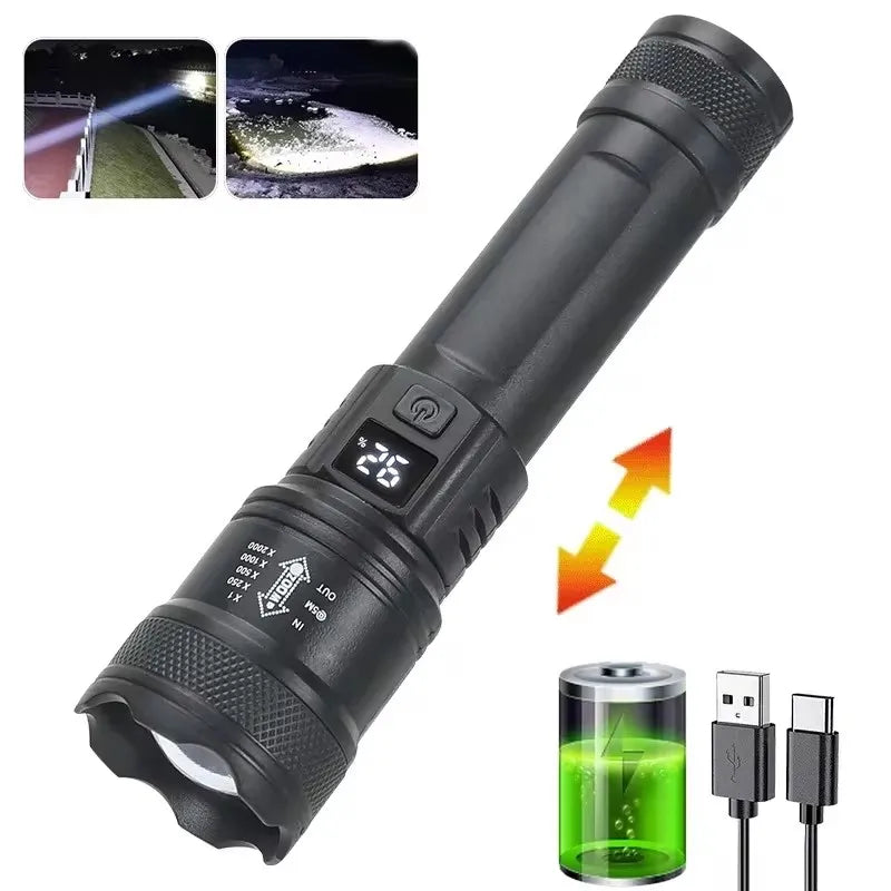 Super Bright Tactical Flashlight - USB Rechargeable LED Outdoor Torch