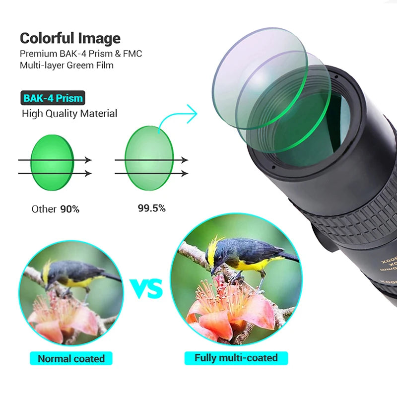 300X40 Monocular Telescope - Professional Long Range Outdoor Telescope with Phone Mount