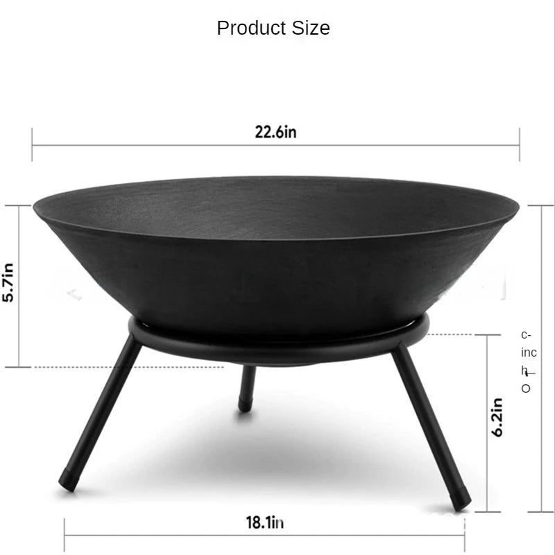 Large Cast Iron Fire Pit - 60cm Outdoor Garden Fireplace for Patio