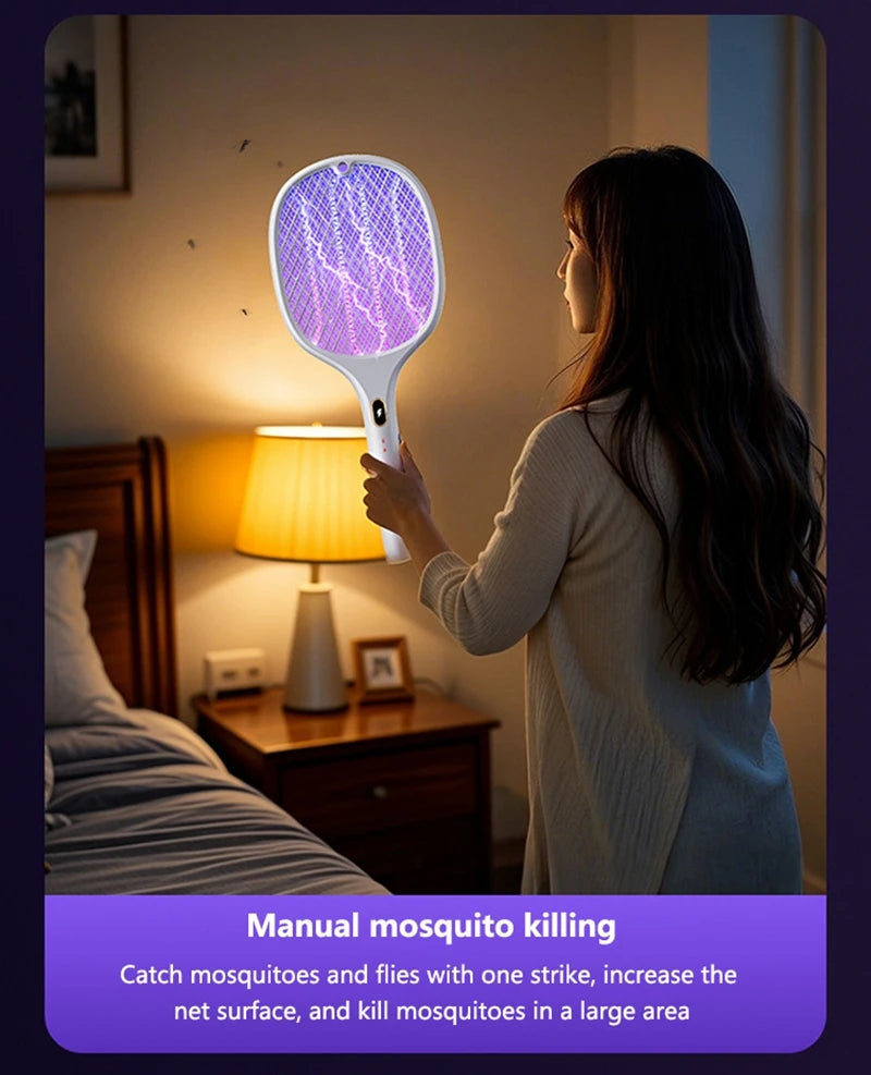 3-in-1 Electric Bug Zapper Racket - USB Rechargeable Mosquito Killer