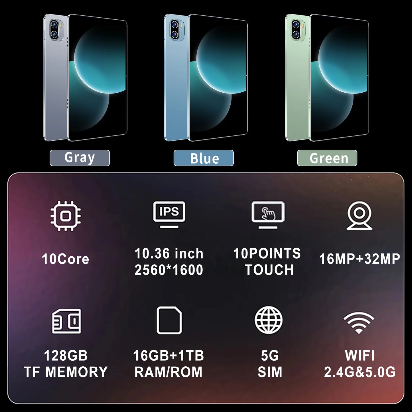 2025 5G Android Tablet - 10.36" Premium Tablet with 16GB RAM & 1TB Storage