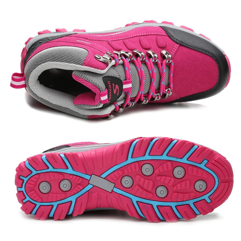 Women's Winter Hiking Boots - Leather Outdoor Trekking Shoes with Ankle Support