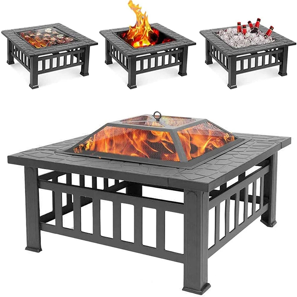 3-in-1 Outdoor BBQ Grill - Charcoal Fire Pit and Camping Table Set