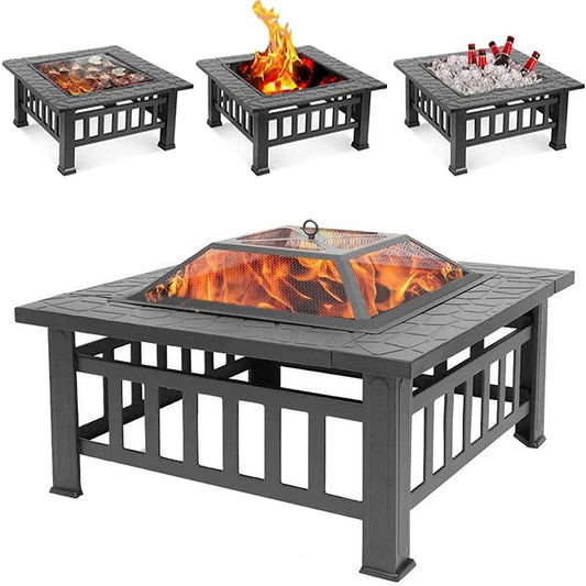3-in-1 Outdoor BBQ Grill - Charcoal Fire Pit and Camping Table Set