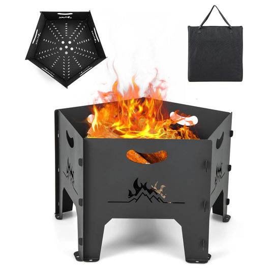 Portable Collapsible Fire Pit - Outdoor Wood Burning Pit with Storage Bag