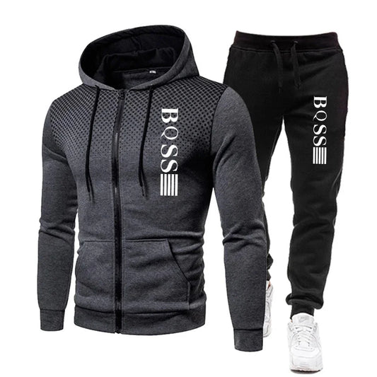 Fashion Print Tracksuit - Men's Hooded Sweatshirt and Sweatpants Set