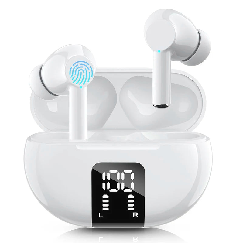 Wireless Bluetooth 5.3 Earbuds - 60H Playback with LED Display & Noise Cancellation