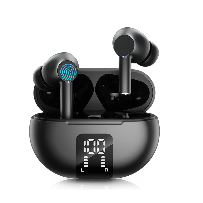 Wireless Bluetooth 5.3 Earbuds - 60H Playback with LED Display & Noise Cancellation