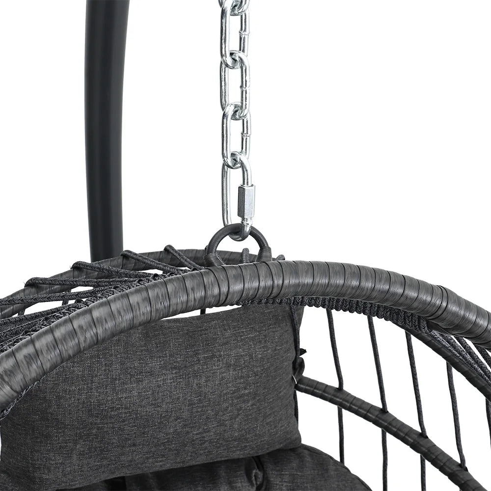 Woven Hanging Egg Chair - Indoor Outdoor Swing Chair with Stand and Cushions