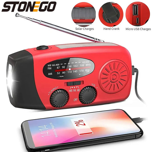 STONEGO Emergency Radio - Solar Hand Crank FM Radio with Phone Charging