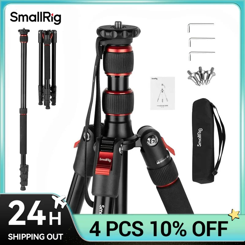 SmallRig T-10 Aluminum Tripod - Compact Lightweight Foldable Tripod 15kg Load Capacity
