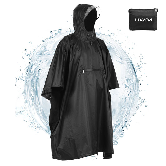 Lixada Waterproof Rain Poncho - Hooded Raincoat for Cycling and Outdoor Activities
