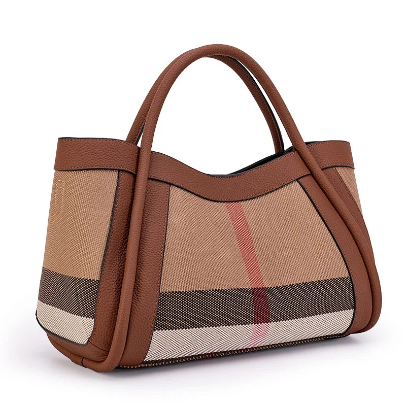 Retro Striped Canvas Tote Bag - Large Leather Cross body Messenger Bag