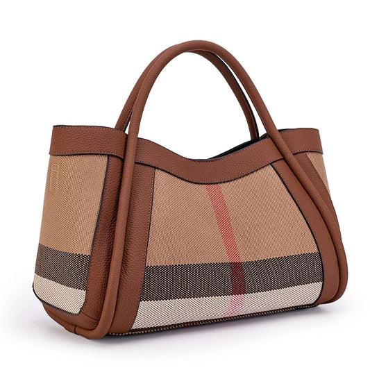 Retro Striped Canvas Tote Bag - Large Leather Cross body Messenger Bag