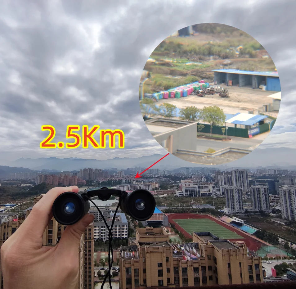 9000x25 HD Zoom Portable Powerful Binoculars Long Range BAK4 Telescope Jumelles Folding BAK4 Binoculars for Hunting Camping