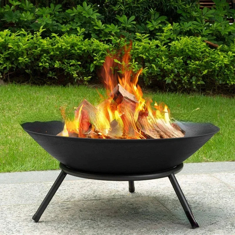 Large Cast Iron Fire Pit - 60cm Outdoor Garden Fireplace for Patio