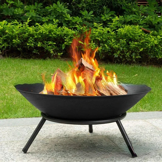 Large Cast Iron Fire Pit - 60cm Outdoor Garden Fireplace for Patio