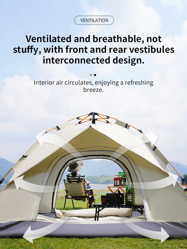 Portable Folding Tent - 3-4 Person Automatic Camping Tent Rain & Sun Proof