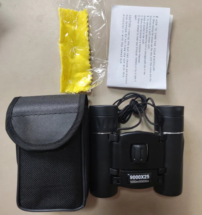 9000x25 HD Zoom Portable Powerful Binoculars Long Range BAK4 Telescope Jumelles Folding BAK4 Binoculars for Hunting Camping