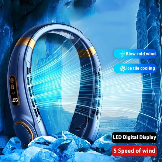 JKUOO Portable Neck Fan - Hands-Free Bladeless Fan with LED Cooling Plates