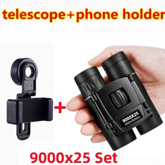 9000x25 HD Zoom Portable Powerful Binoculars Long Range BAK4 Telescope Jumelles Folding BAK4 Binoculars for Hunting Camping