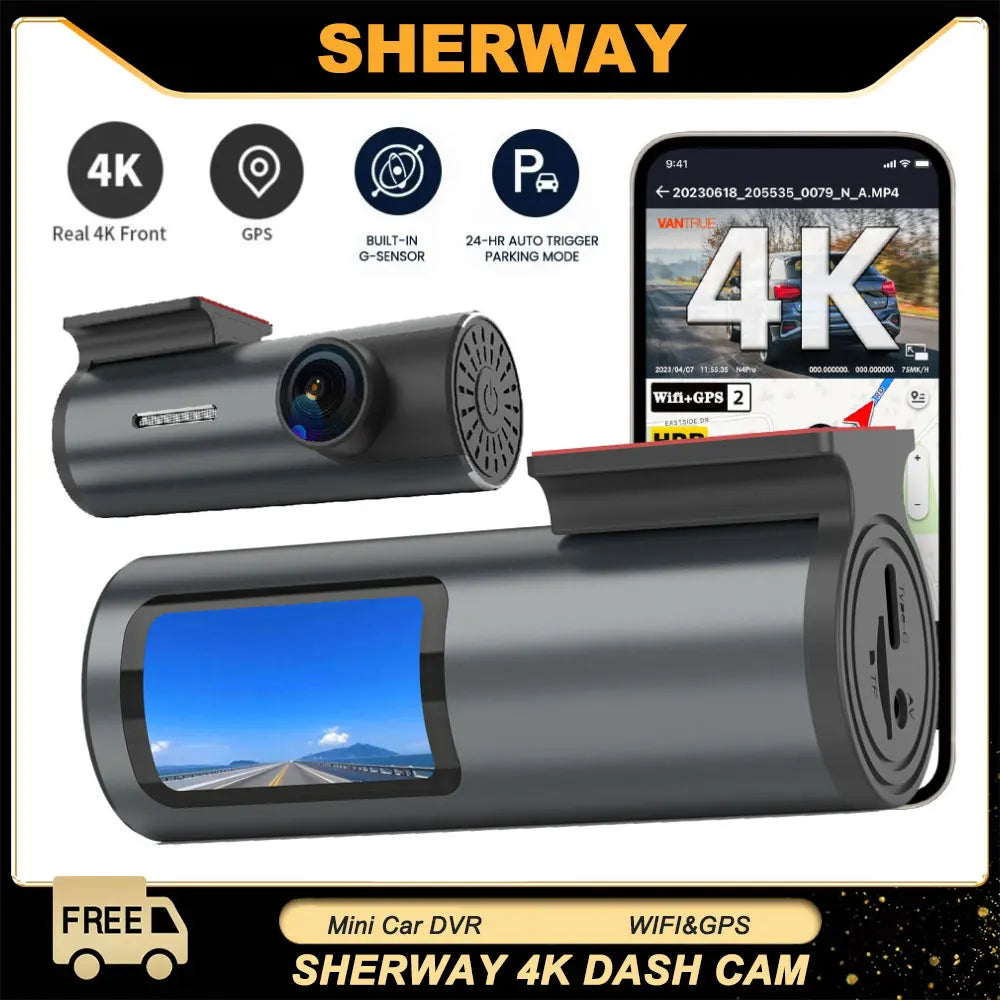 4K Dash Cam with WiFi GPS - Car DVR with 24H Parking Mode & G-Sensor