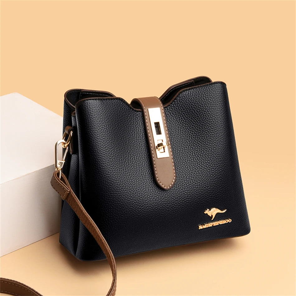 3-Layer Large Capacity Handbag - Designer Leather Crossbody Messenger Bag