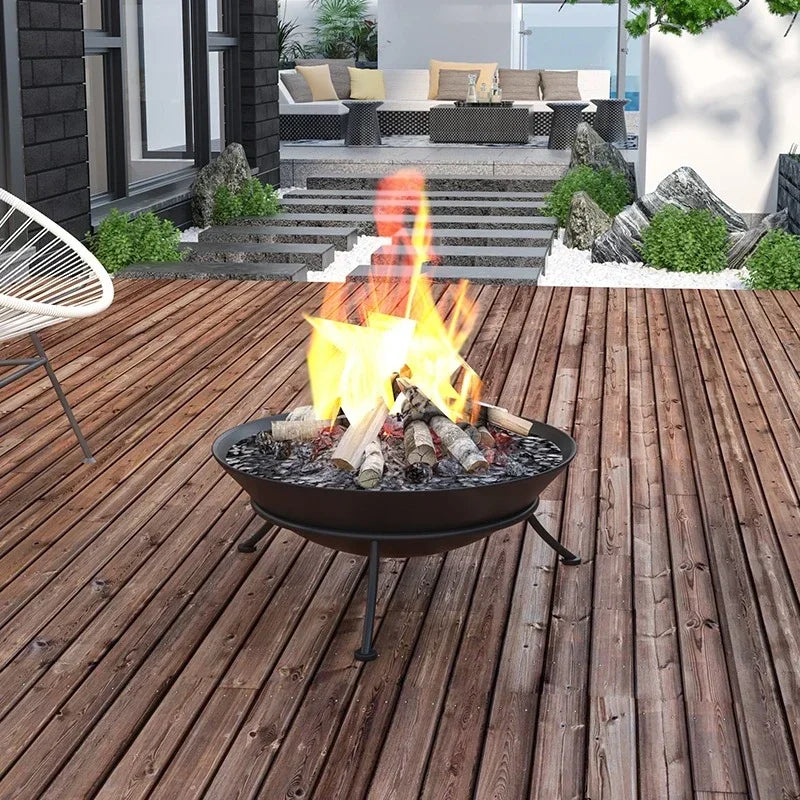 Large Cast Iron Fire Pit - 60cm Outdoor Garden Fireplace for Patio