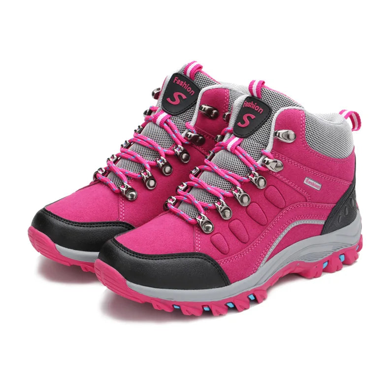 Women's Winter Hiking Boots - Leather Outdoor Trekking Shoes with Ankle Support