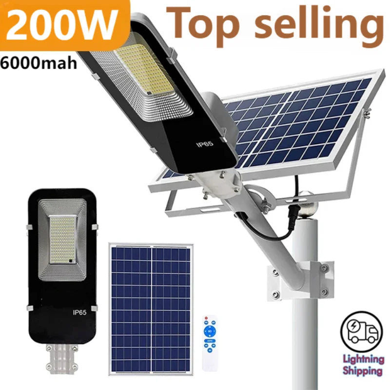 200W Solar Street Light - Waterproof Outdoor LED Light with 6000mAh Battery