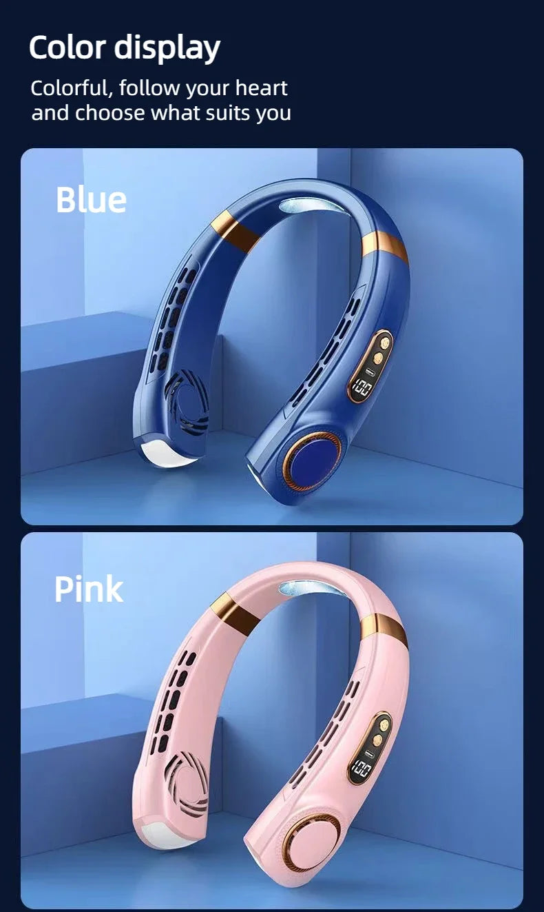 JKUOO Portable Neck Fan - Hands-Free Bladeless Fan with LED Cooling Plates