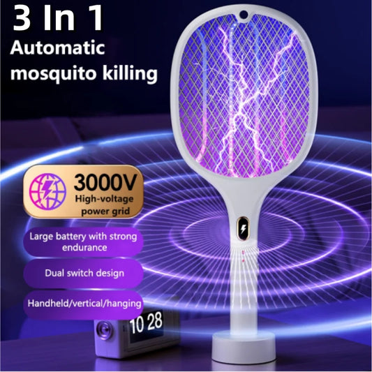 3-in-1 Electric Bug Zapper Racket - USB Rechargeable Mosquito Killer