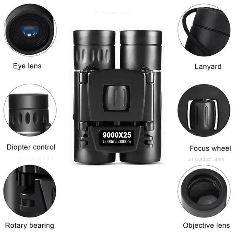 9000x25 HD Zoom Portable Powerful Binoculars Long Range BAK4 Telescope Jumelles Folding BAK4 Binoculars for Hunting Camping